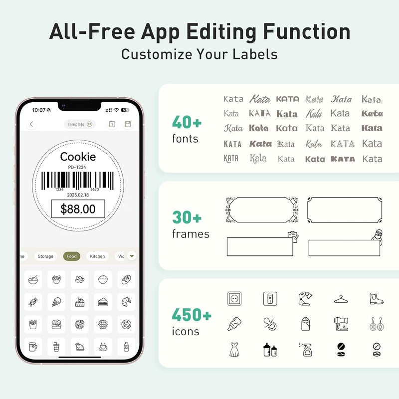 SUPVAN T50M Plus Bluetooth Label Maker Machine with 3 Tapes, High Printing Clarity, Versatile App with 40+ Fonts and 450+ Icons, Inkless Labeler for Business, Home, Office Organization, Green - Image 4